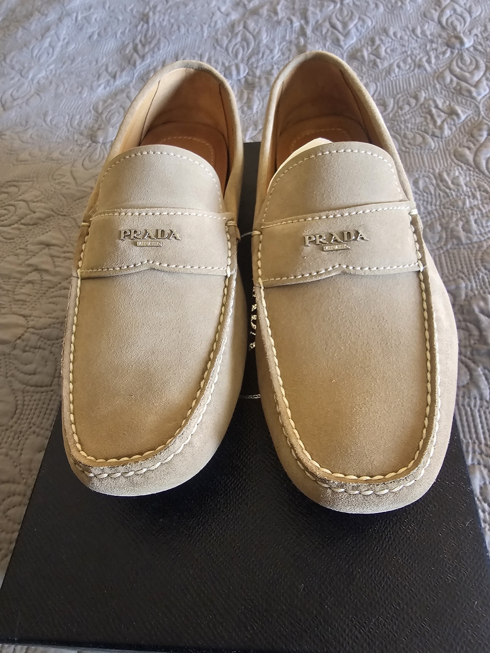 Prada Beige Suede Penny Loafers for Men